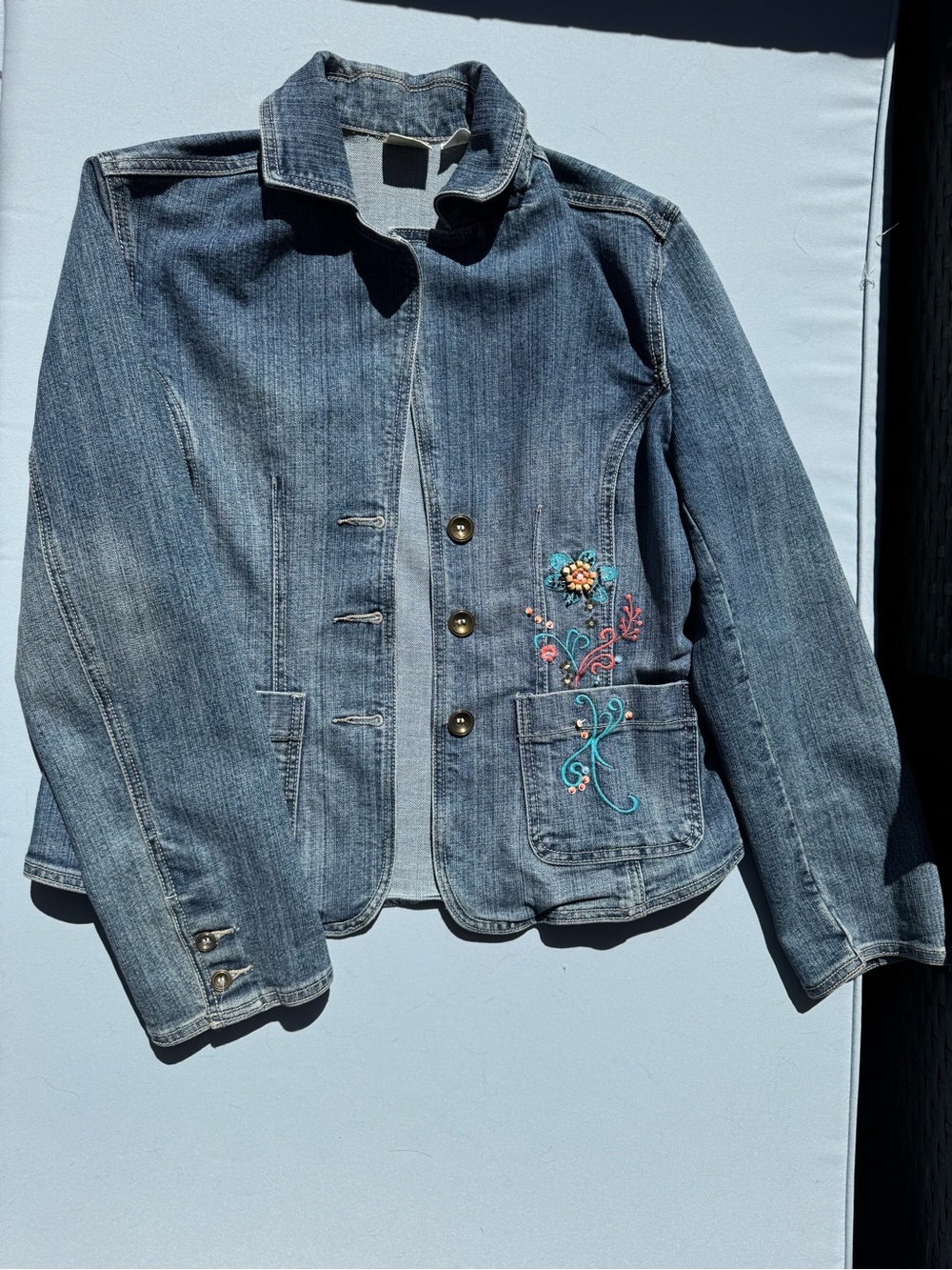 Y2K Denim Blazer with Beading